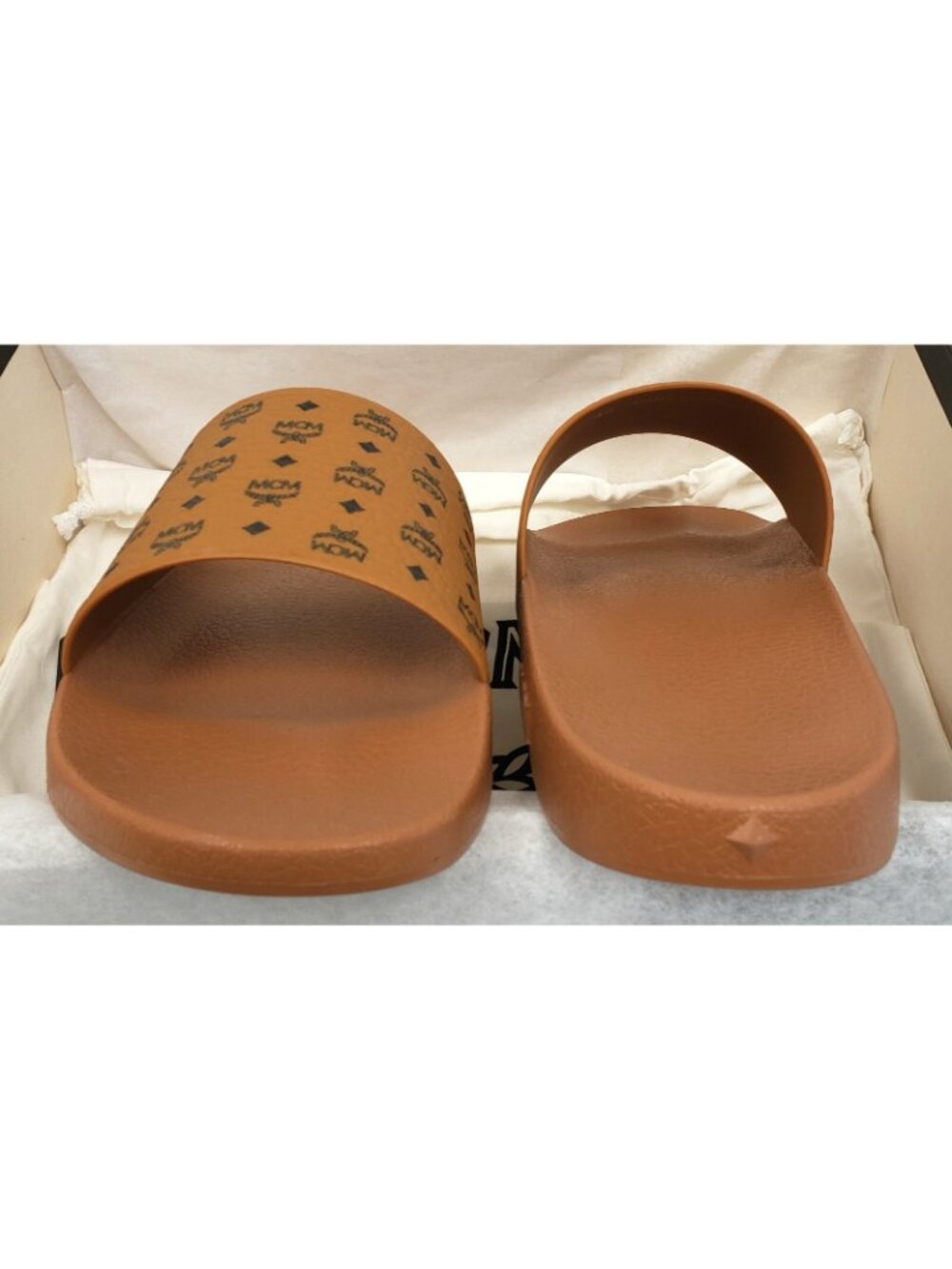 MCM Men's Monogram Print Rubber Slides Sandals in Cognac Size 45 / US 12 - Picture 3 of 5